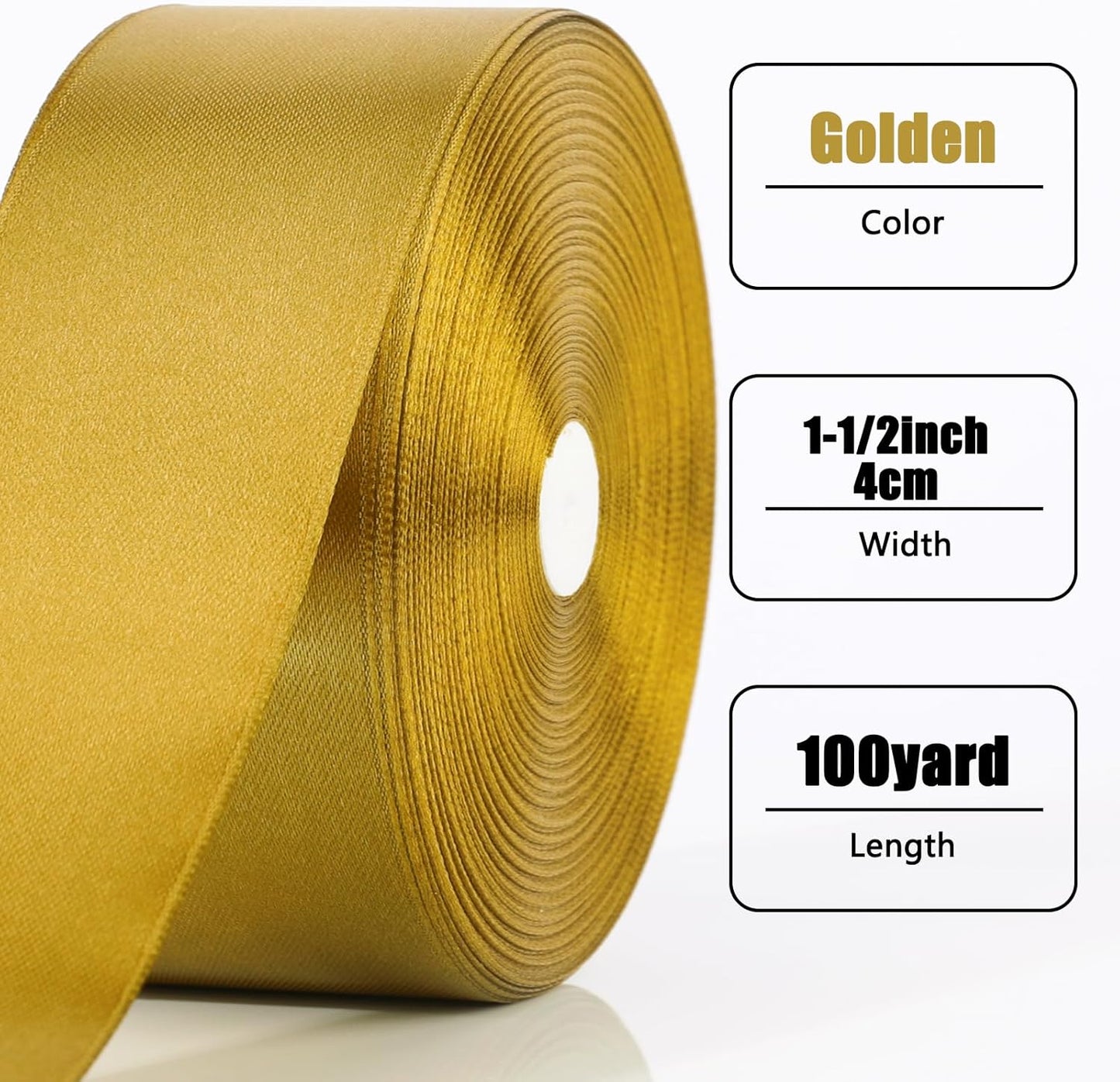 NESCCI 100 Yards Ribbon,1-1/2 Inch Gold Satin Ribbon,Single Face Satin Ribbons,Perfect for Gift Wrapping,Wedding Decoration,Handmade Bows,Wrapping Bouquet, Halloween, Christmas