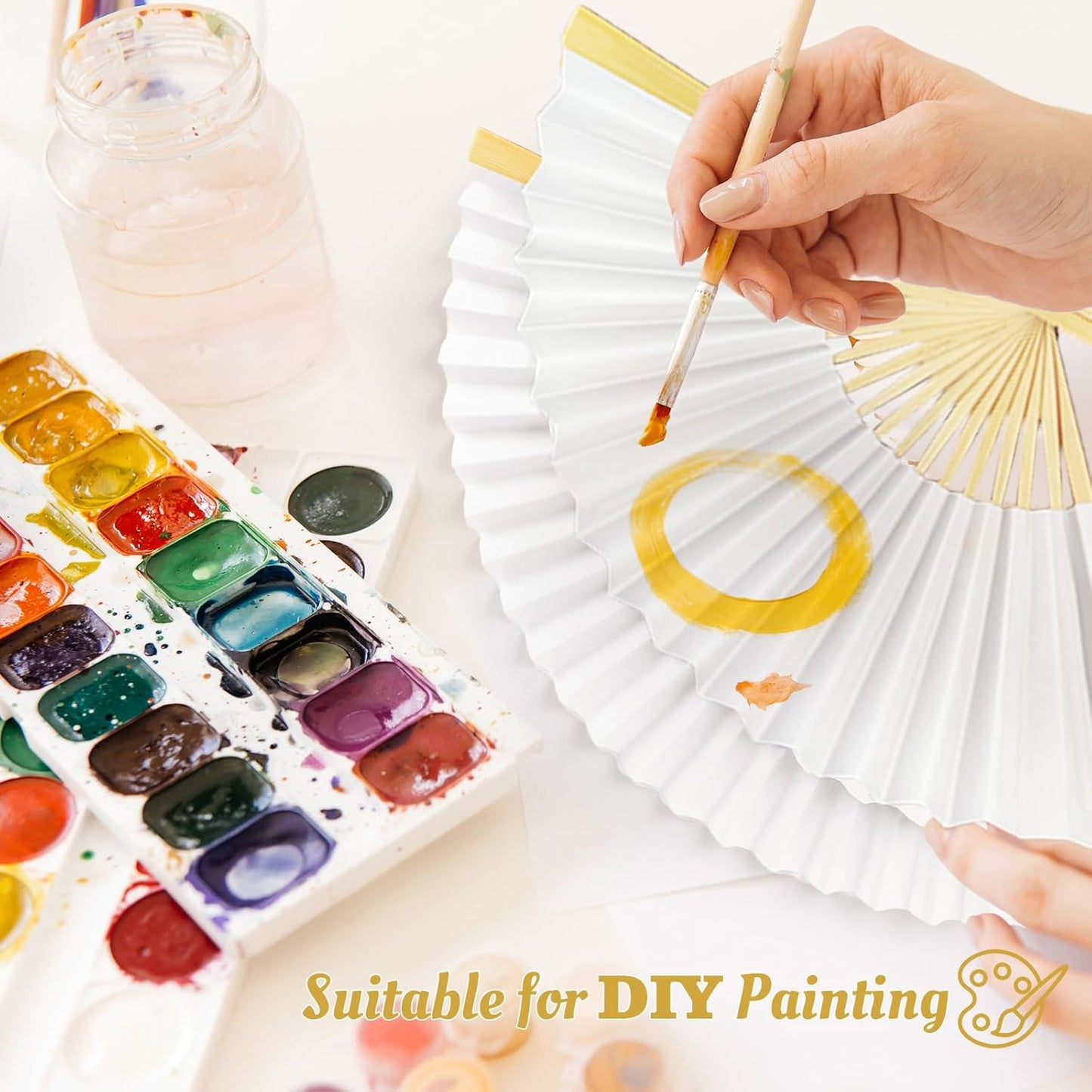 17 Pcs White Paper Fans Bulk, 10 Inch Double-Sided White Wedding Paper Fans, Elegant Folding Hand Fans for Weddings, Parties, Decorations