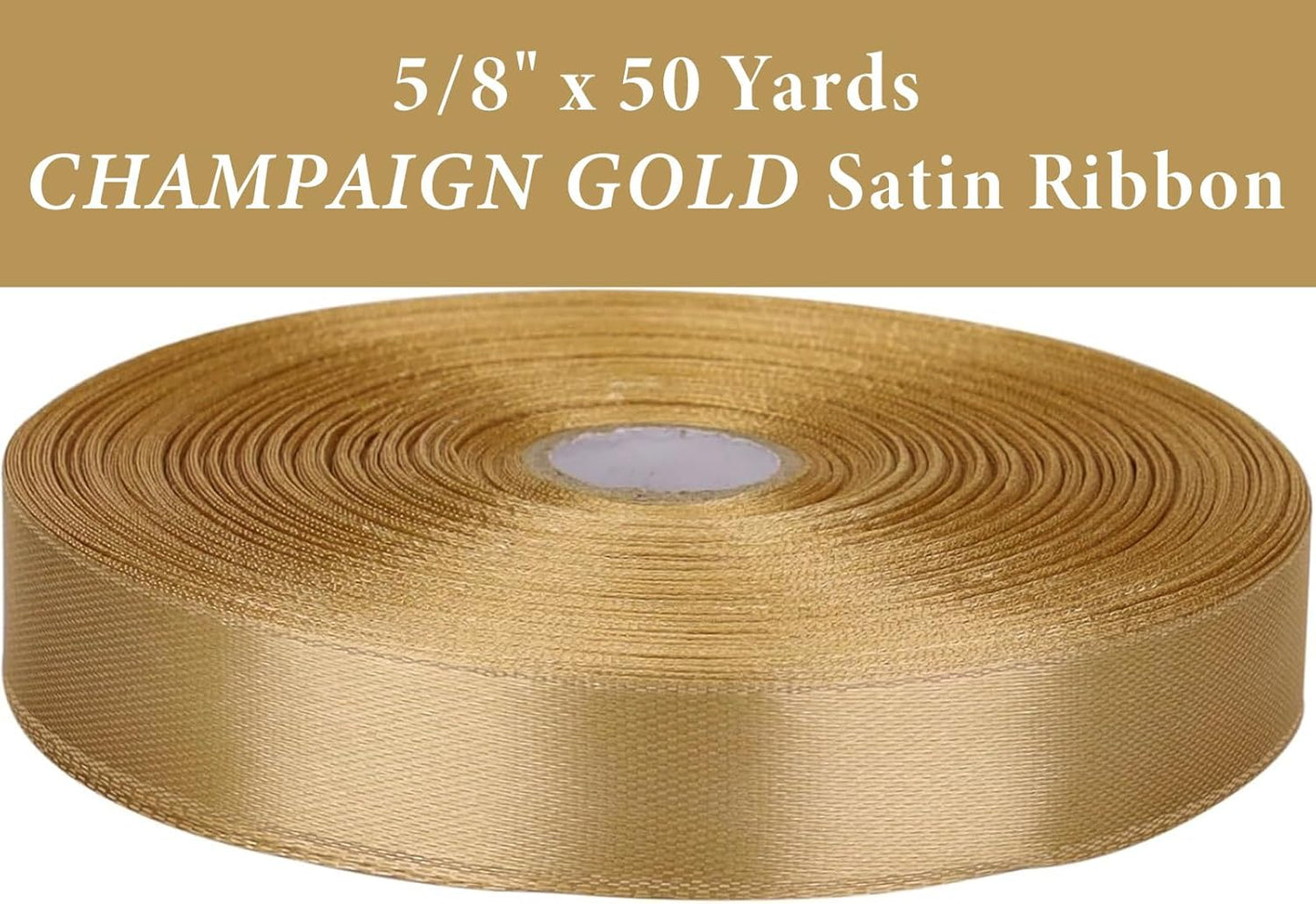 5/8 Inch Champaign Gold Satin Ribbon 50 Yards Solid Fabric Ribbons for Gift Wrapping, Crafts and DIY Projects, Bows Making, Wedding, Party, Holiday Decor