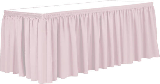 Ultimate Textile Pleat Polyester Fabric Table Skirt - Machine Washable Flame Resistant with Clips for Events, Weddings & Trade Shows, Cut & Sewn in Paterson, NJ - Ice Pink, 14' Shirred Pleat