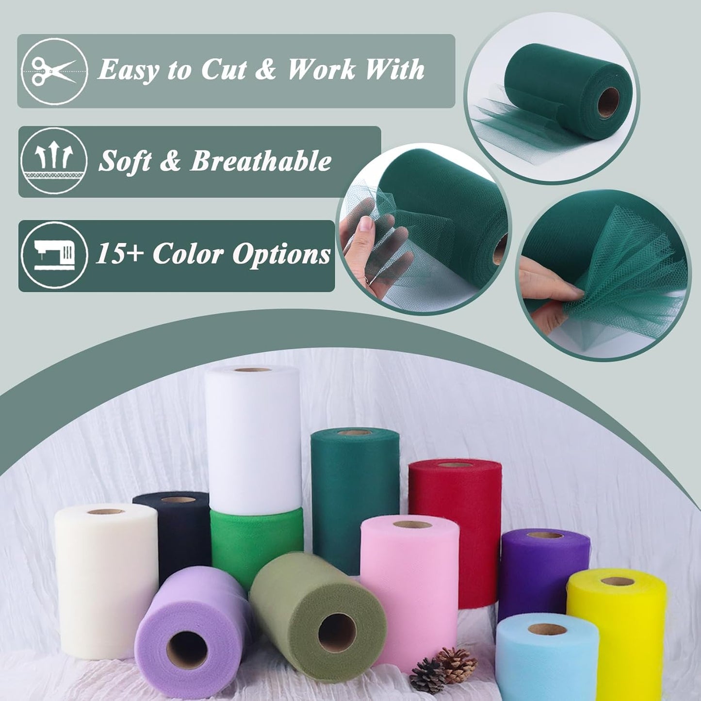 Hunter Green Tulle Fabric Roll 6" by 100 Yards (300 ft) Soft Tulle Spool for DIY Crafting Favor Supplies, Tutus, Wedding, Party Decorations, Gift Wrapping