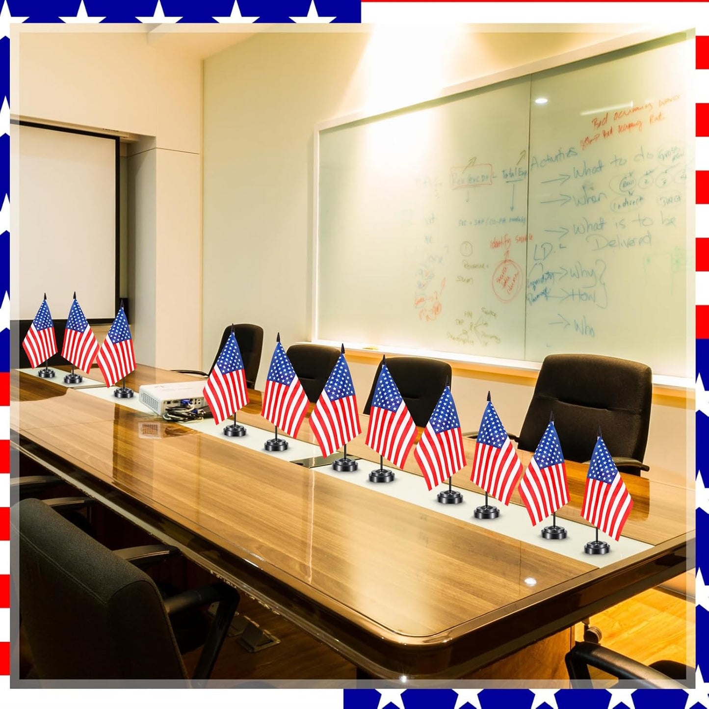 50 Pcs American Desk Flag Set Small USA Flags for Table with 13" Black Pole, Black Base and Spear Top, American Flag for Home Office Party Festival Celebrations Decor