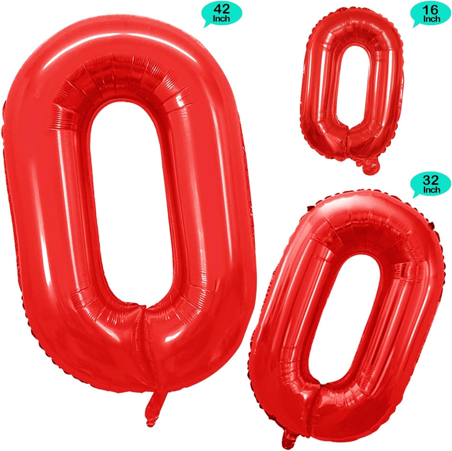 GOER Red Foil Balloons Number 0 for 10th 20th 30th 40th 50th 60th 70th 80th 90th 100th Birthday Party Supplies Anniversary Decorations (3 pcs,42 inch,32 inch,16inch)