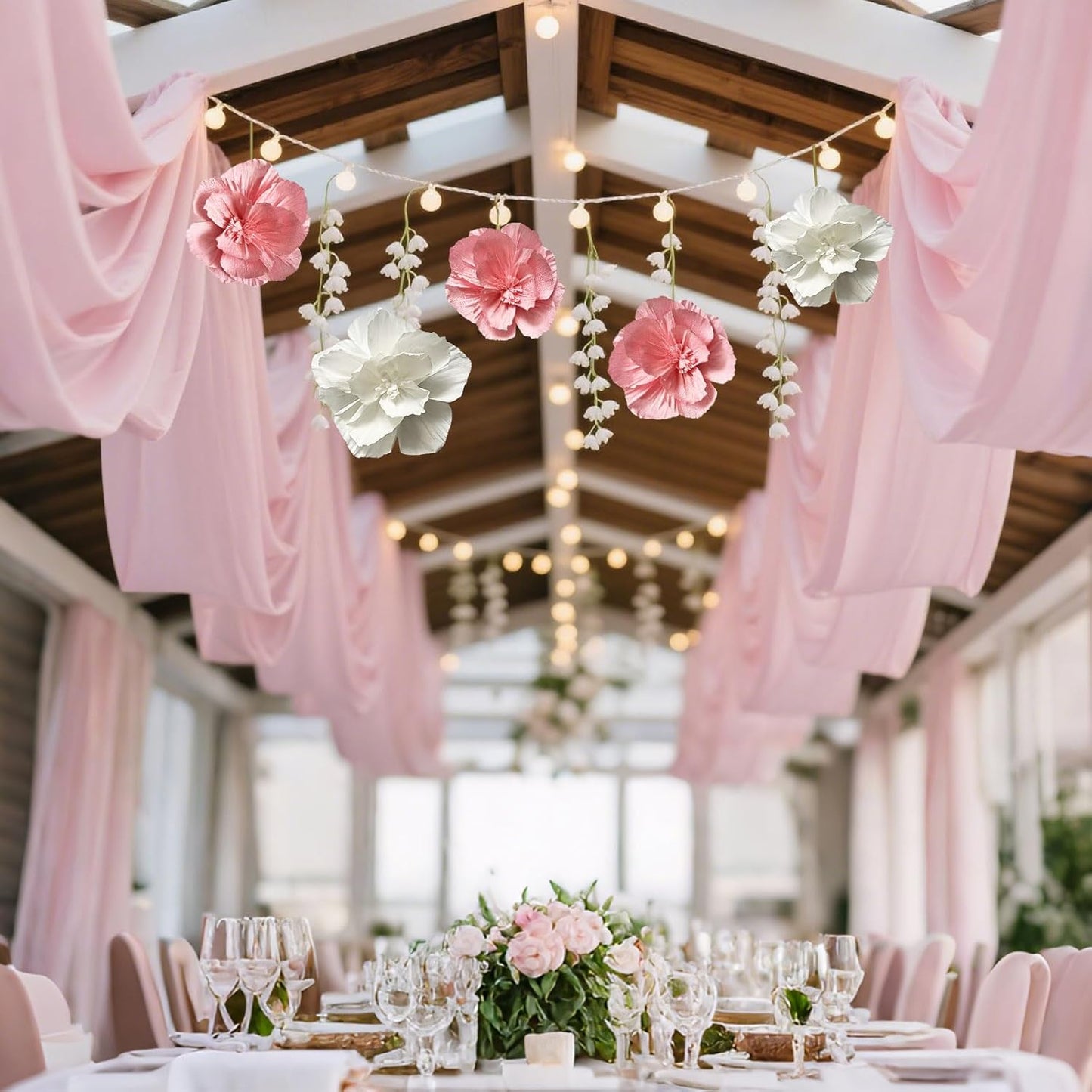 BRT Bearingshui Crepe Paper Flowers Decoration for Wall Total 9 Pcs, Artificial Flowers Backdrop for Wedding Decor Baby Bridal Shower Birthday Party, Pink and White 3D Wall Flowers Decor