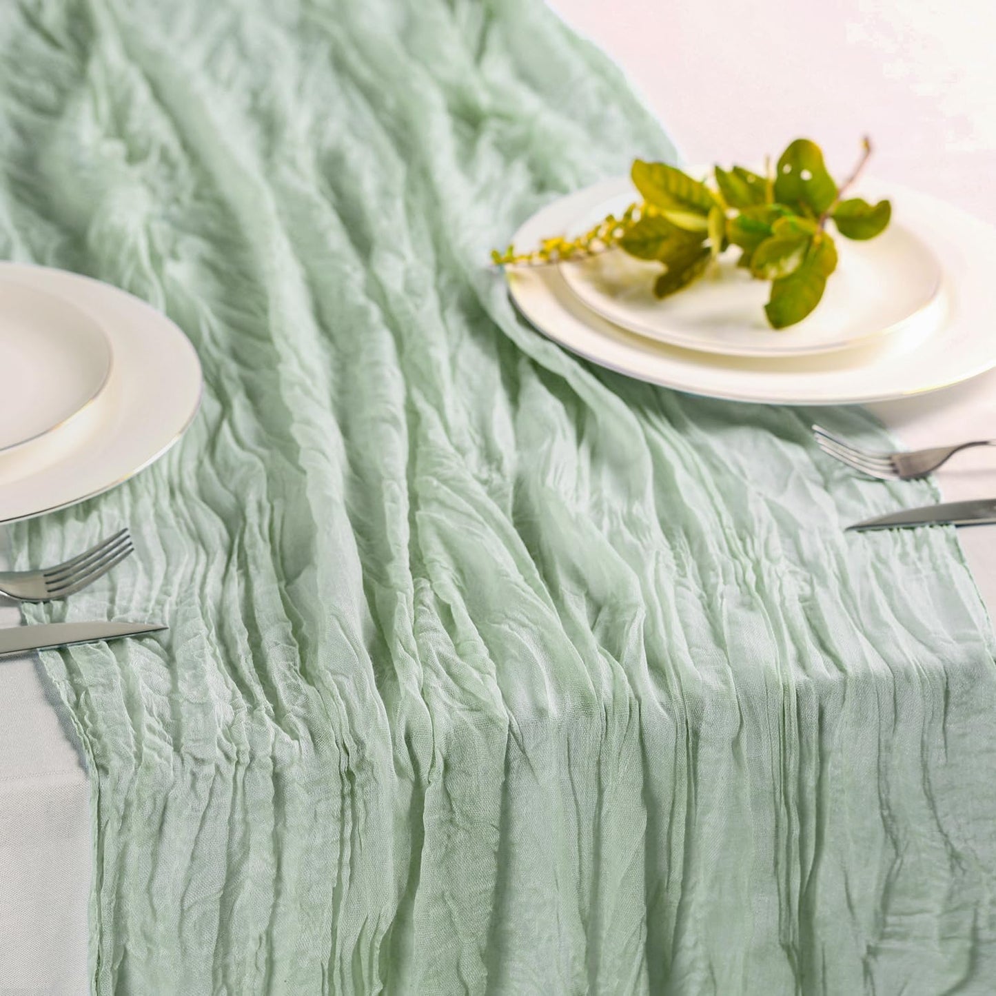Hahuho Sage Green Cheesecloth Table Runner 10ft, Gauze Boho Rustic Table Runners for Wedding Birthday Party Baby Shower Decorations（6 Pack , 35x120 Inches）