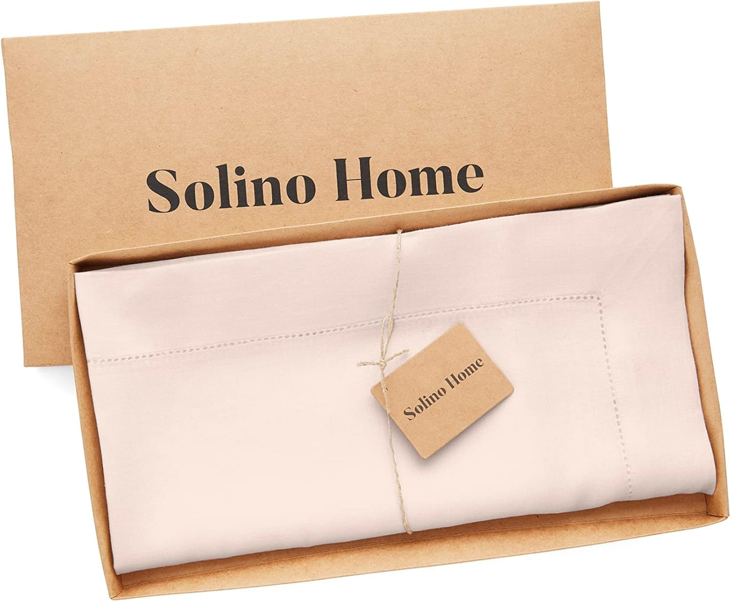 Solino Home Pink Linen Tablecloth 52 x 52 Inch - 100% Pure Linen Square Table Throw - Classic Hemstitch, Machine Washable Table Cloth for Halloween
