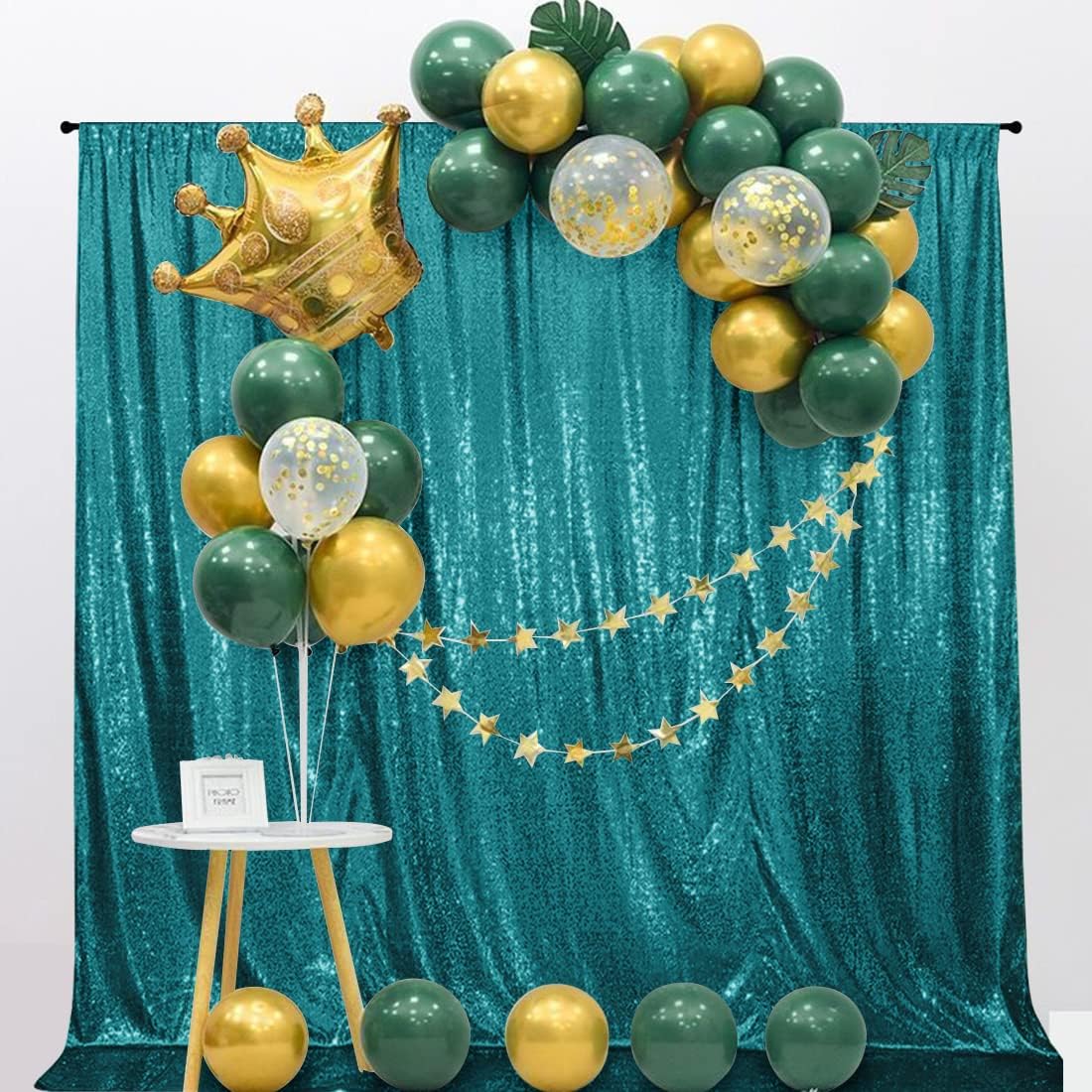 Poise3EHome 8Ft x 8Ft Teal Sequin Backdrop Curtain, Glitter Thick Satin Sequin Background Drapes, Opaque Sparkly Backdrop Curtain, Sequin Backdrop for Xmas Thanksgiving Wedding Party Decor