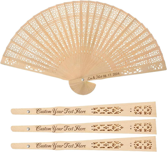 100Pcs Wedding Fans Personalized Folding Hand Fans Custom Sandalwood Wedding Fans with Organza Bags Wedding Party Favor Wedding Fans for Guests (30)