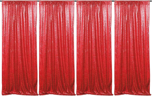 Red Sequin Backdrop Curtains 4 Panels 2FTx8FT Wedding Photo Backdrop Glitter Birthday Bridal Party Curtains Sparkle Background Drapes Parties Decor Curtains