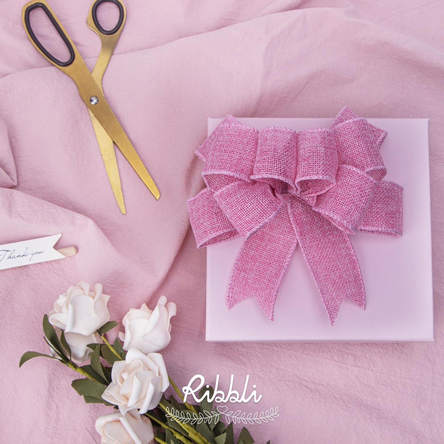 Ribbli Pink Burlap Valentine's Day Wired Ribbon,1-1/2 Inch x 10 Yard,Easter Wired Edge Ribbon for Big Bow,Wreath,Tree Decoration,Outdoor Decoration