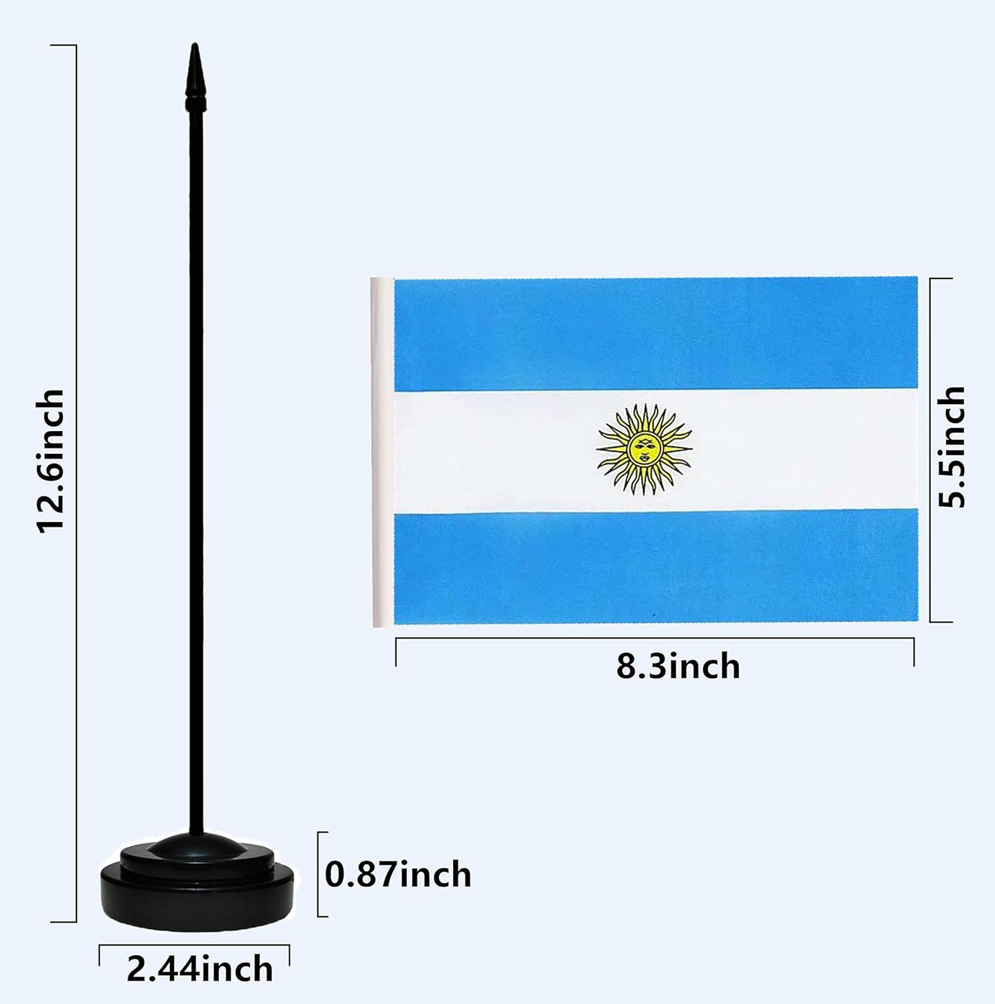Argentina Argentine Deluxe Desk Flag Set Small Mini Miniature Argentina Argentine Table Desktop Flags With Solid Pole, Black Base and Spear Top(2 Pack)