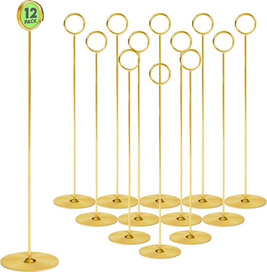 Gray Bunny Metal Table Number Holders, 12 Pack, 12 in Tall, Gold, Card Holders Tabletop Table Number Stands, Wire Clip for Restaurants Recipe Place Card Signs, Weddings, Banquets, Pictures
