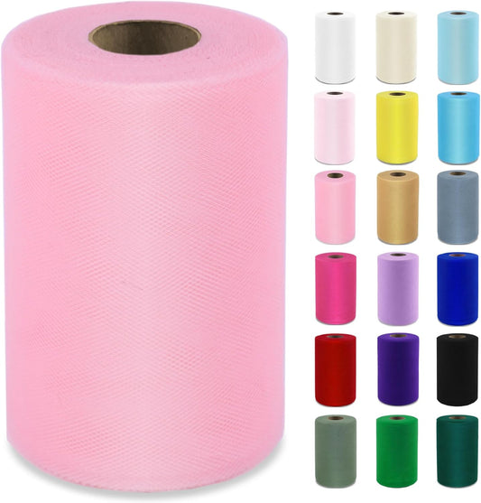 Pink Tulle Fabric Roll 6" by 100 Yards (300 ft) Soft Tulle Spool for DIY Crafting Favor Supplies, Tutus, Wedding, Party Decorations, Gift Wrapping