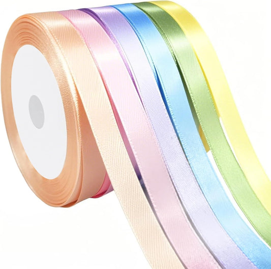 3/8" 6 Colors X 25 Yards Light Rainbow Satin Ribbon,150 Yards Assorted Colors Satin Ribbons for Flower Bouquet,Ribbons for Gift Wrapping Happy Birthday Party Decorations