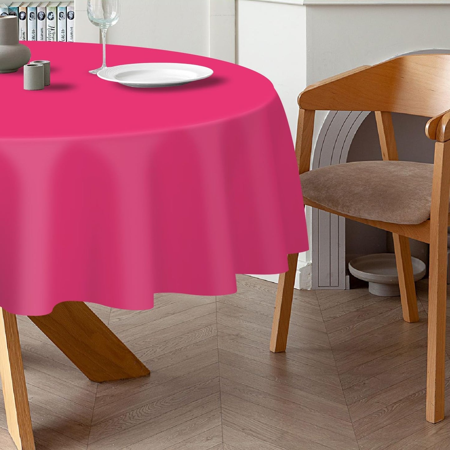 QIKSION Hot Pink Round Tablecloth 3 Pack, 84 Inch Plastic Table Cover Disposable for Parties