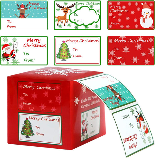 Elcoho 300 Pieces Christmas Self Adhesive Gift Tag Self Stick Stickers Gift Name Tag Christmas Stickers with 6 Different Designs (Color A)