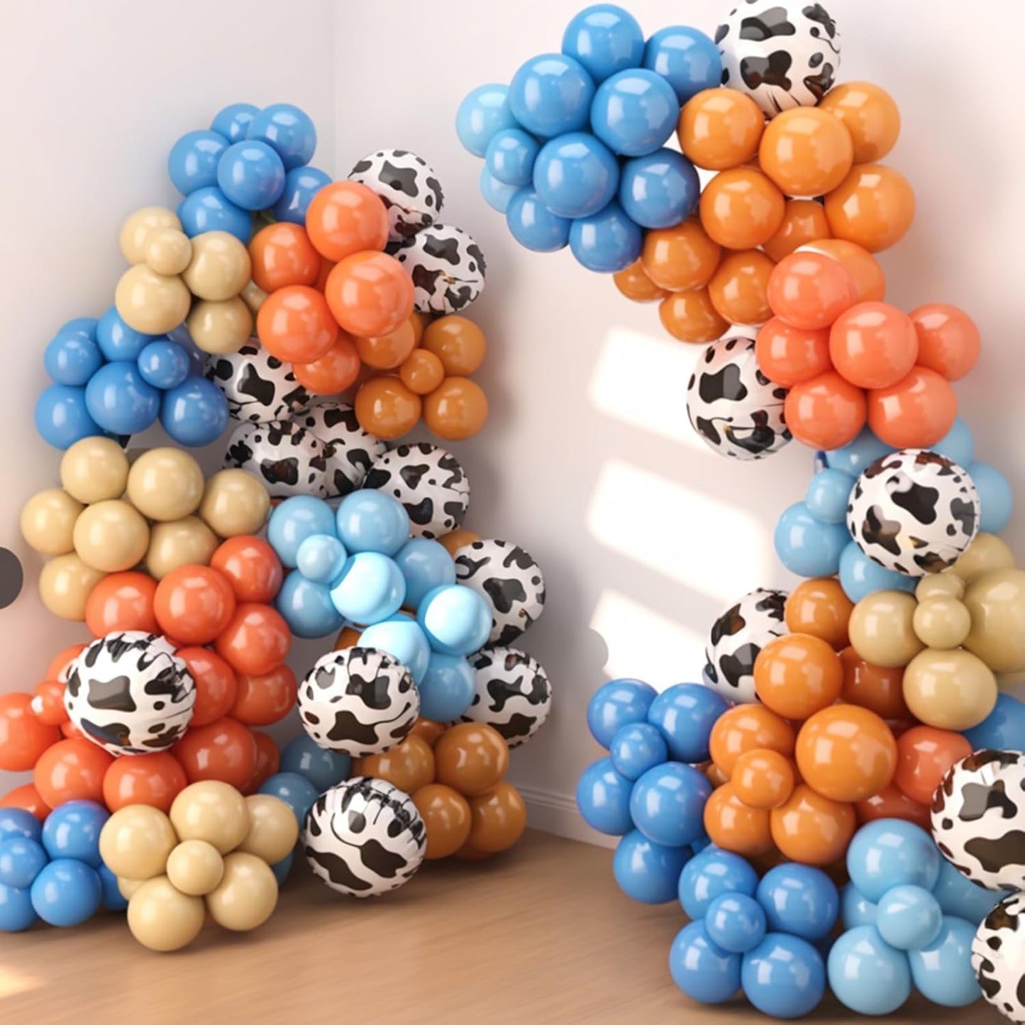 Cow Print Balloons, 60pcs Farm Cow Balloons, Retro Dusty Blue Yellow White Balloon, Blue Cloud Print Balloon For Kids Birthday Baby Shower Cowboy Farm Theme Party Wedding Anniversary Bachelorette