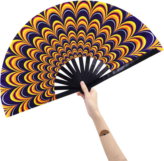 Amajiji Large Folding Hand Rave Fan Popping Fan for Line Dancing Clacking Fans for Boots On The Ground Dance,Party,Decoration,Festival (Peacock)