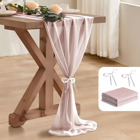 2 Pack 10 Ft Chiffon Table Runner Dusty Rose Gauze Long Table Runners 27x120 Inches Sheer Tulle Table Runner for Rustic Wedding Reception Bridal Shower Decorations Birthday Party