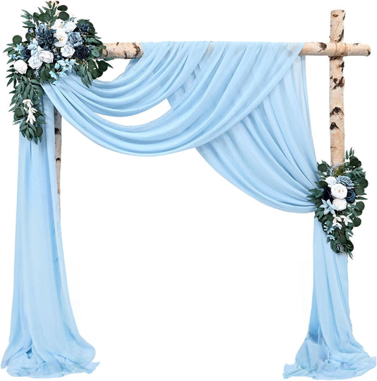 Wedding Arch Drapes Fabric 4 Panels 20Ft Length x 28" Width Baby Blue Arch Draping Chiffon Fabric Sheer Curtains Backdrop for Party Bridal Ceremony Ceiling Decor Wedding Stage Reception Decorations