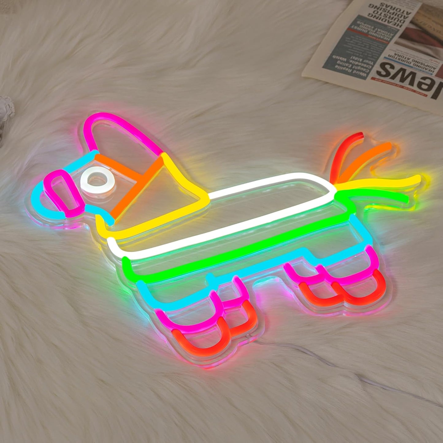 Pinata Neon Sign - Happy Birthday Neon Light for Wall Decor Mexican Colorful Horse Neon Signs with USB Power Neon Light for Bedroom Party Supplies Dimmable Design