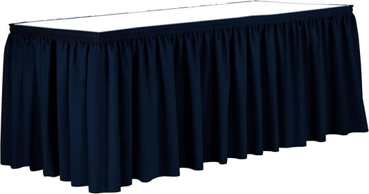 Ultimate Textile Pleat Polyester Fabric Table Skirt - Machine Washable Flame Resistant with Clips for Events, Weddings & Trade Shows, Cut & Sewn in Paterson, NJ - Navy, 21' Shirred Pleat