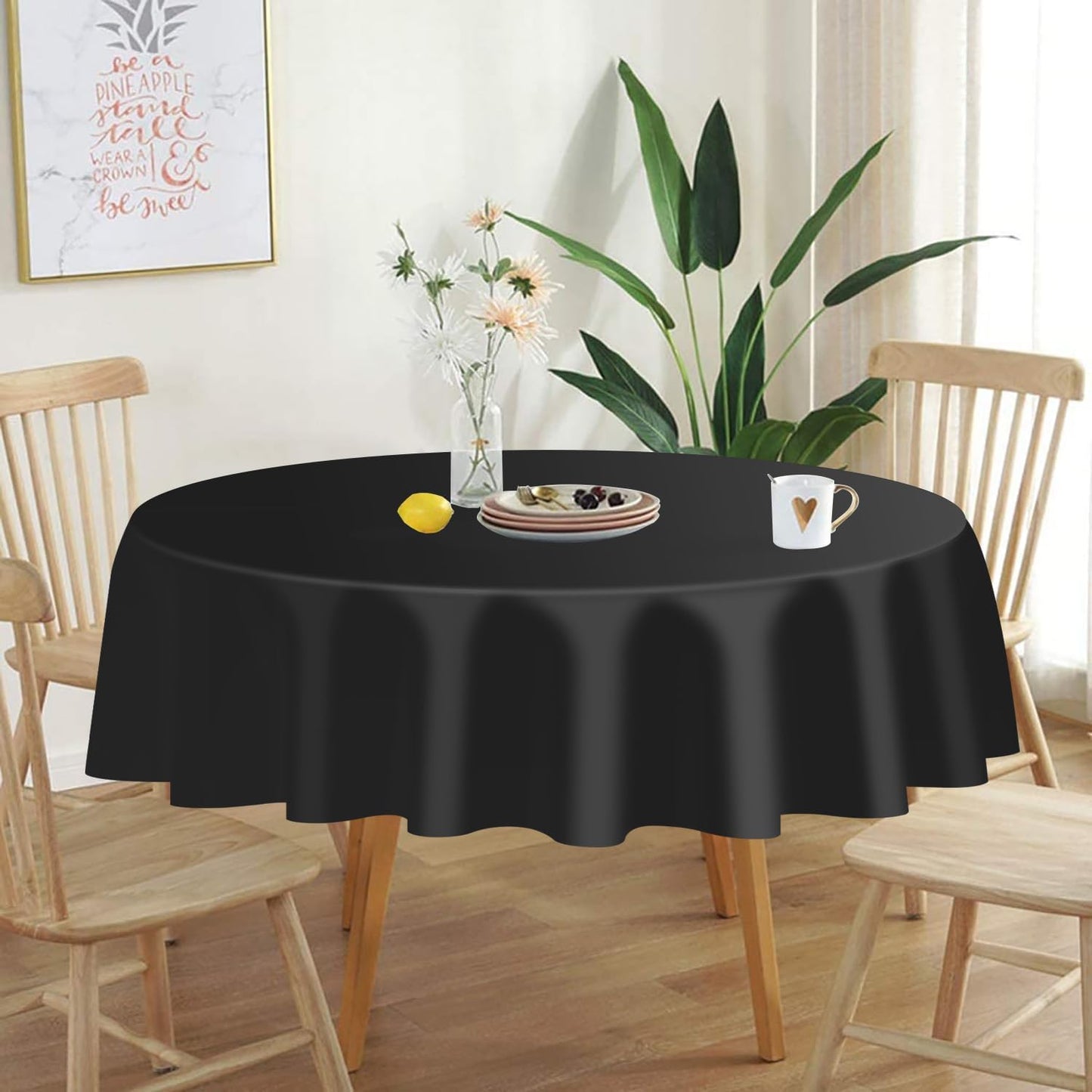 QIKSION Black Round Tablecloth 6 Pack, 84 Inch Plastic Table Cover Disposable for Parties