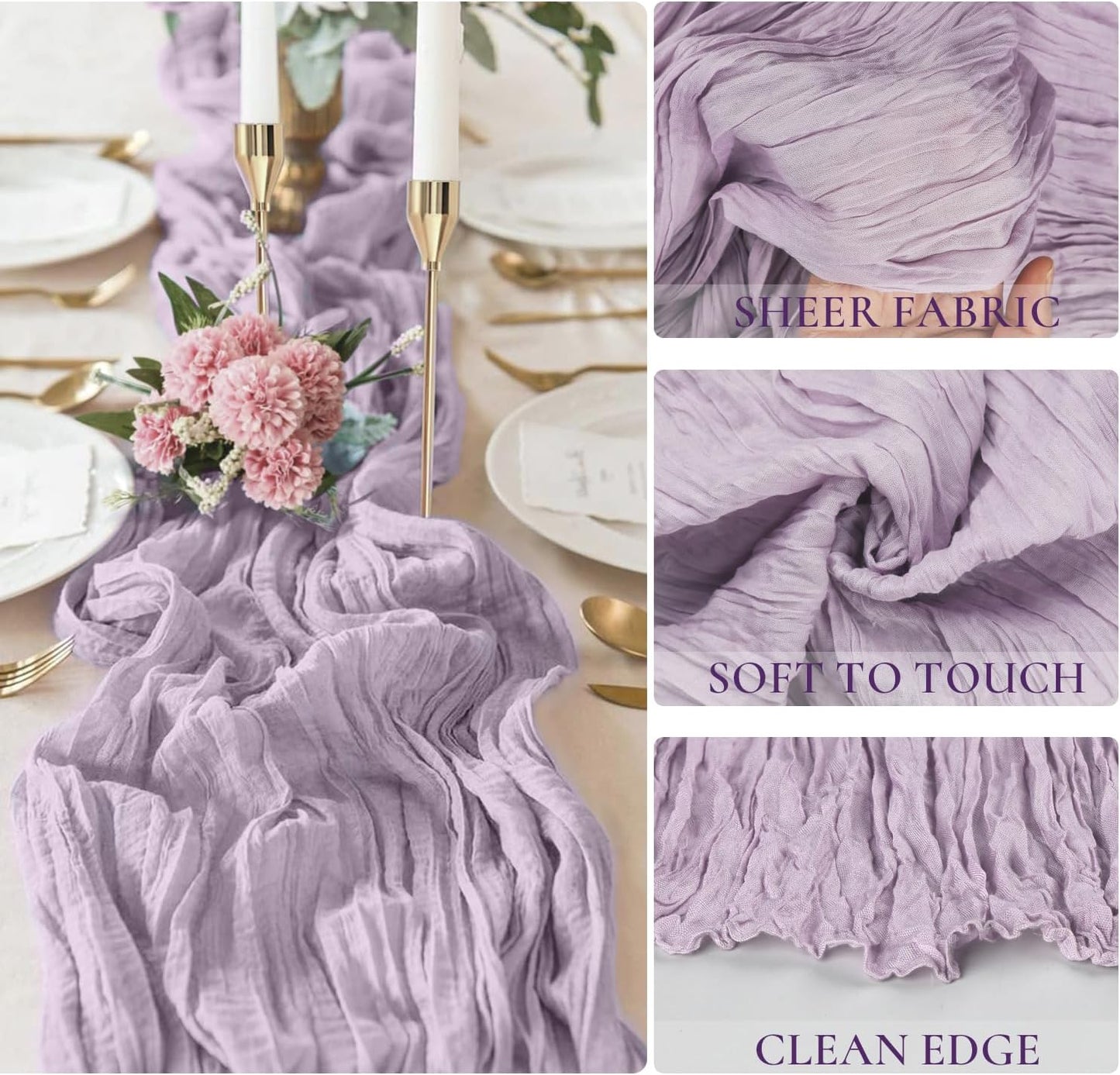 Lilac Purple Cheesecloth Table Runner Boho 10ft Gauze Cheese Cloth Gorgeous Table Runner for Baby Shower Wedding Bridal Shower Fall Thanksgiving Table Decor