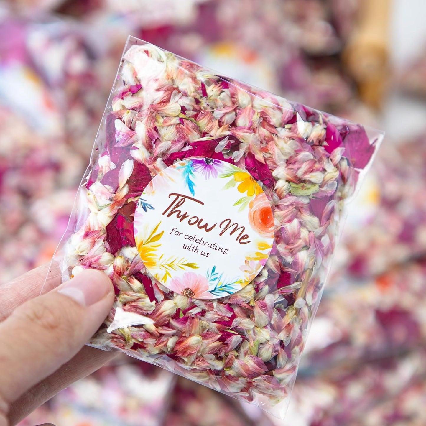 50 Pack Real Dried Rose Flower Petals Biodegradable Confetti, Dried Mix Red Rose Begonia Pink Flower for Wedding Send-Off Ideas Flower-girl basket, Wedding Decor Confetti, Exit Ideas