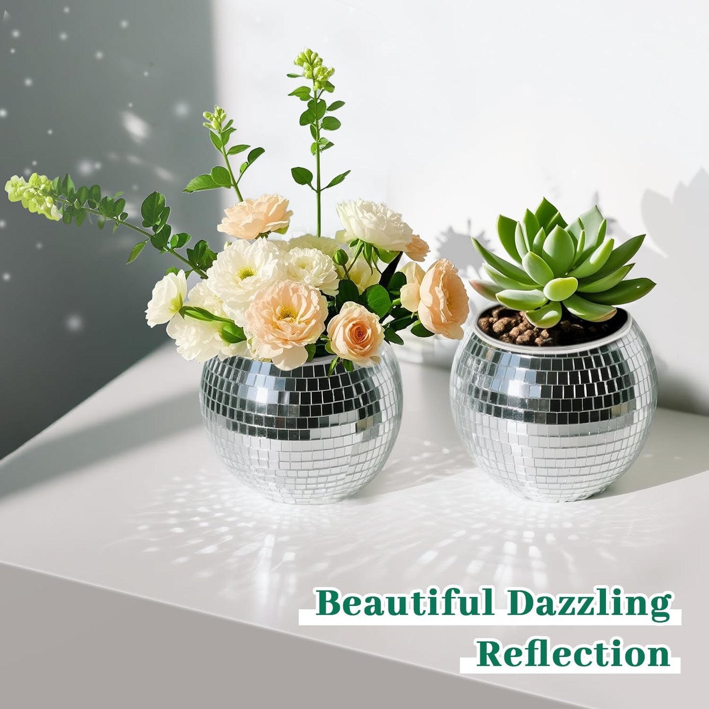 Luditek 6 Pcs Disco Ball Vases, Table Centerpieces for Wedding Birthday Christmas Party, Disco Ball Decor for Home Mirror Glass Vase Silver Ornaments Unique Gifts for Flower Plant Lover