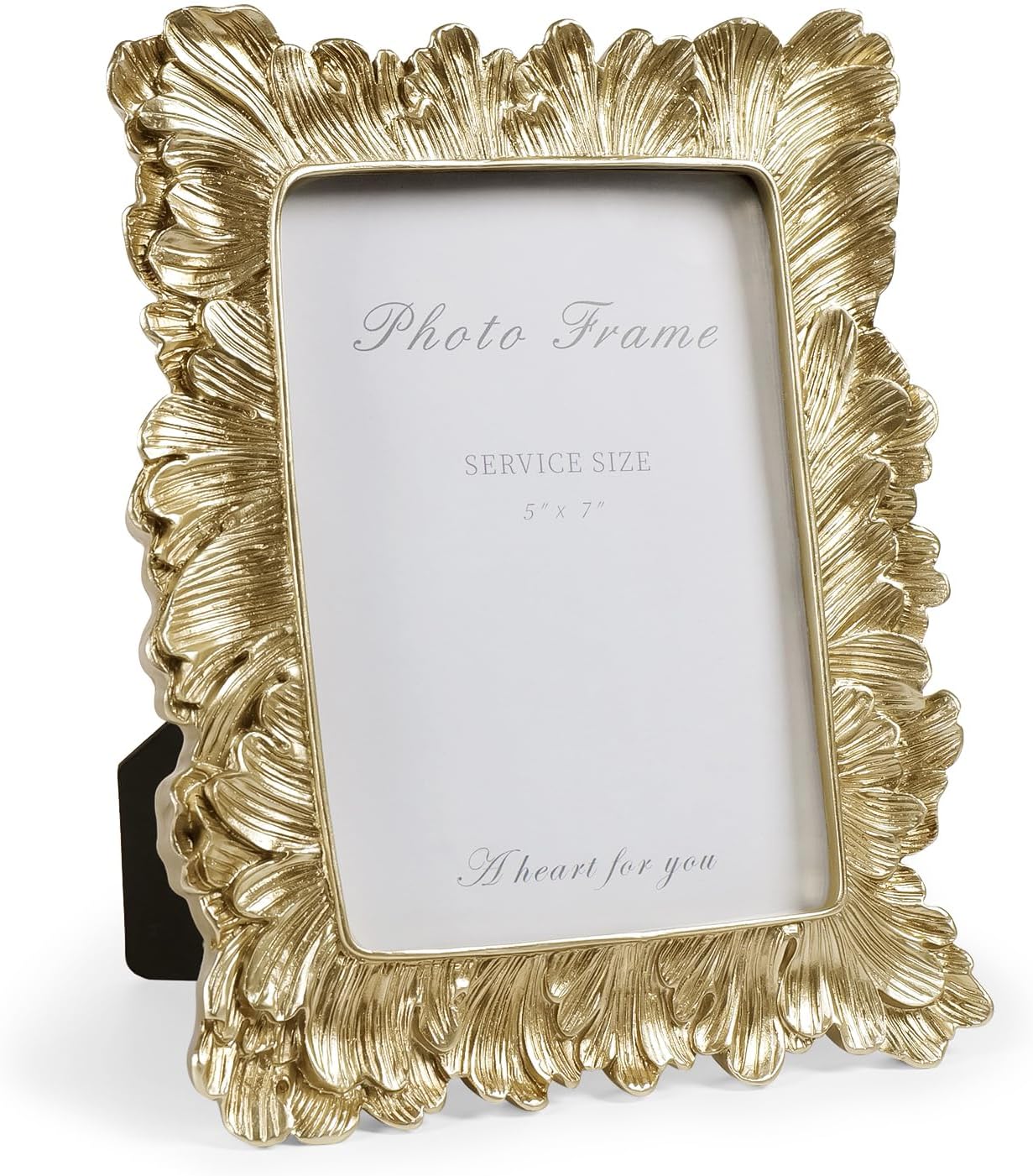 Cuspin Gold 5x7 Picture Frame, Vintage Gold Palm Leaves Textured Hand-Crafted Resin with Glass Front Elegant Retro Vintage Design Photo Frame for Wall and Tabletop Display Home Decor