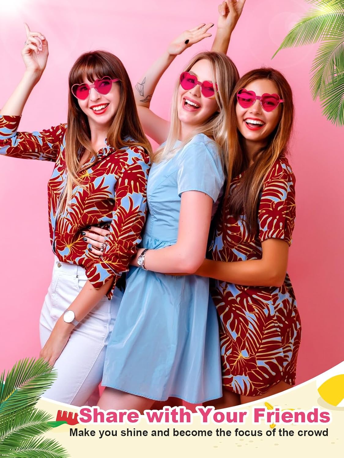 12 Pairs Heart Shaped Sunglasses for Women Colorful Glasses Fun Trendy Transparent Heart Sunglasses Party Favor (1 Pair-Rose)