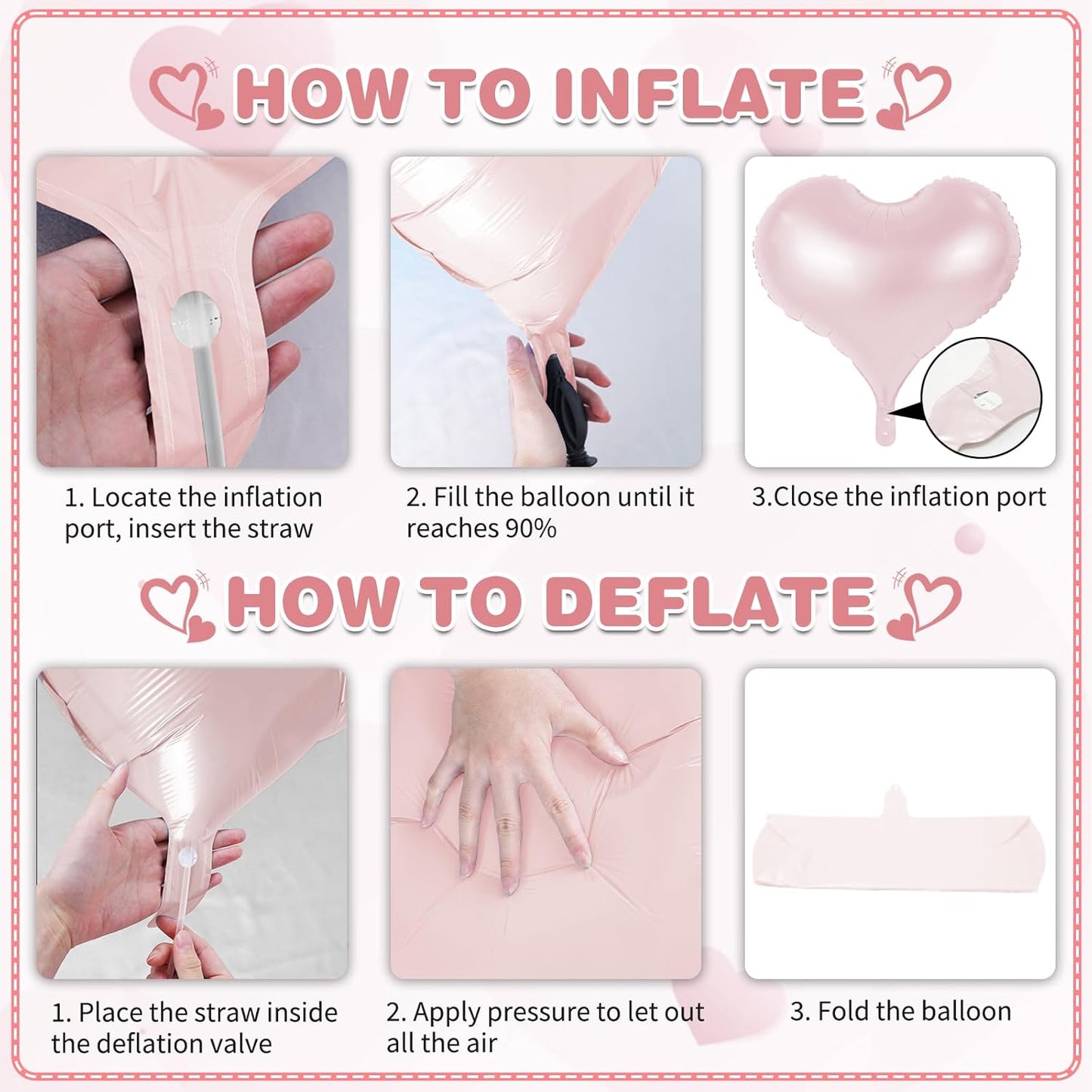 20 Inch Baby Pink Heart Balloons, 10 Pcs Light Pink Heart Foil Balloons, Pastel Helium Balloon for Girls Women Valentine Bridal Shower Anniversary Wedding Birthday Bachelorette Party Decorations