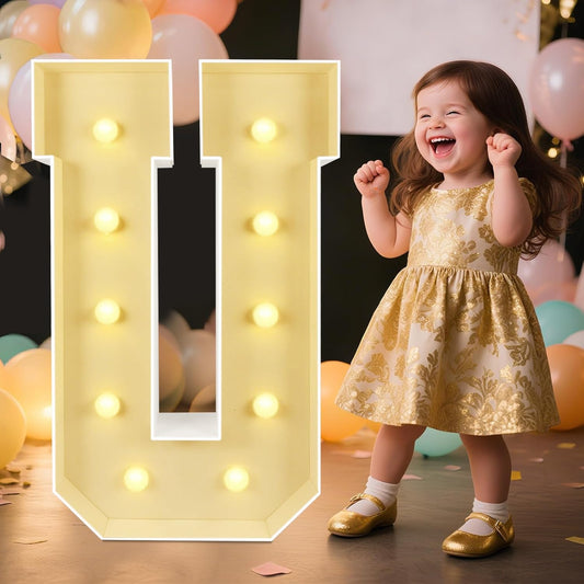 Marquee Light Up Letters: 3FT Large Decorative Signs for Party Decorations Baby Shower Birthday Wedding Engagement Anniversary, 3 Feet Tall Pre-Cut DIY Foamboard Letter U - Easy to Assemble