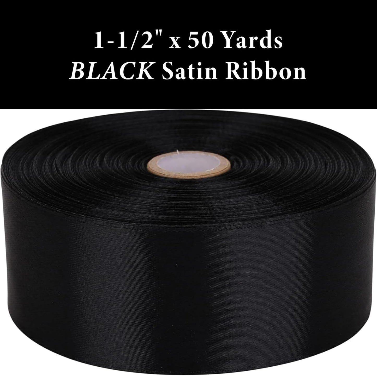 1-1/2 Inch Black Satin Ribbon 50 Yards Solid Fabric Ribbons for Gift Wrapping, Crafts, Floral Arrangements, Wedding, Party, Holiday and Home Decor