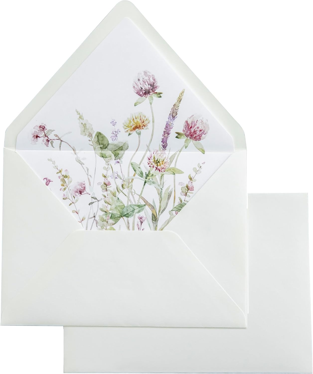 PONATIA 50PCS A7 Euro Flap Ivory Envelope, 5.25 x 7.25'' Wild Flowers Liner Envelopes for Wedding Invitations, Photos, Postcards, Greeting Cards, Christmas Gift Cards, Acrylic Mailing, 5x7 Envelopes