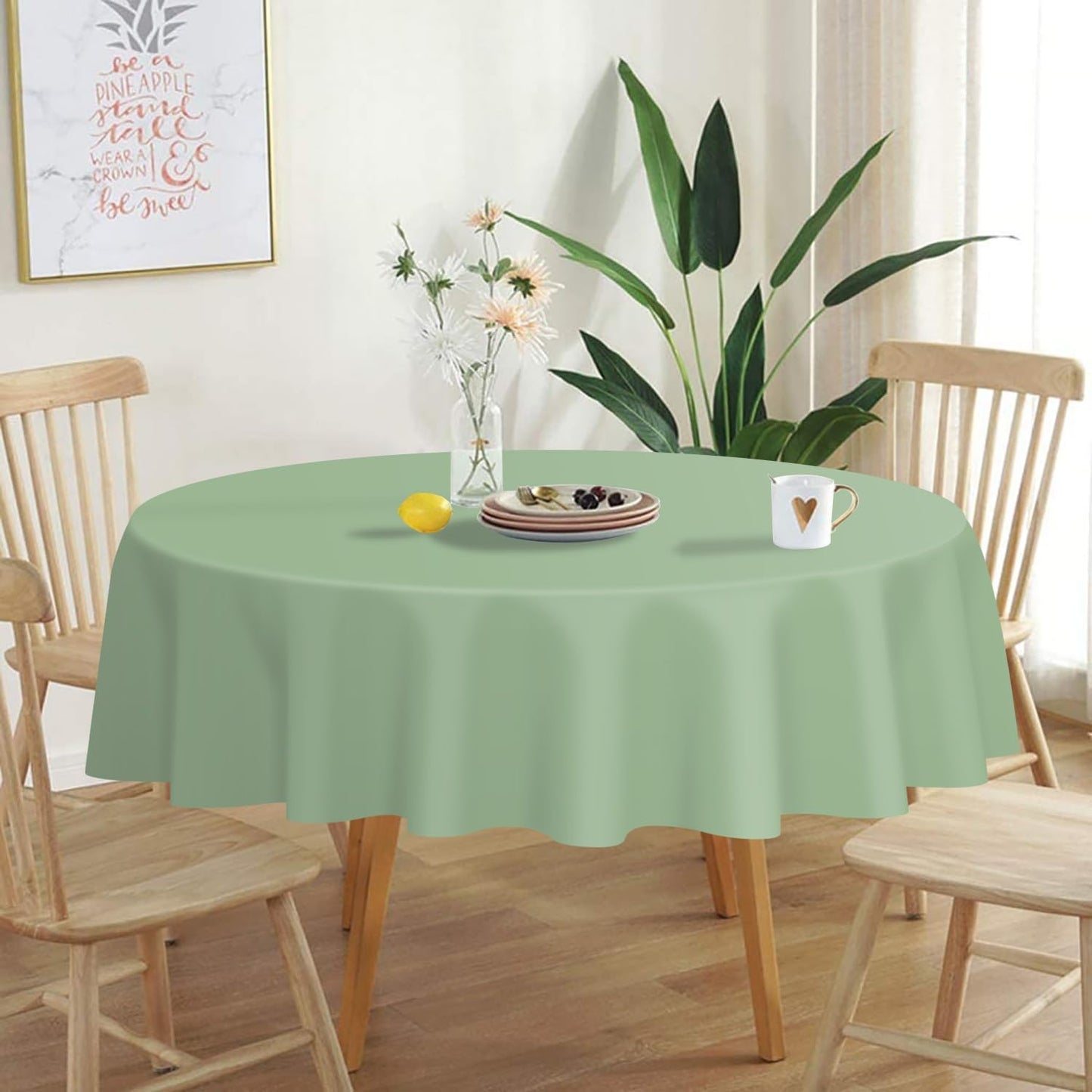 QIKSION Sage Green Round Tablecloth 3 Pack, 84 Inch Plastic Table Cover Disposable for Parties