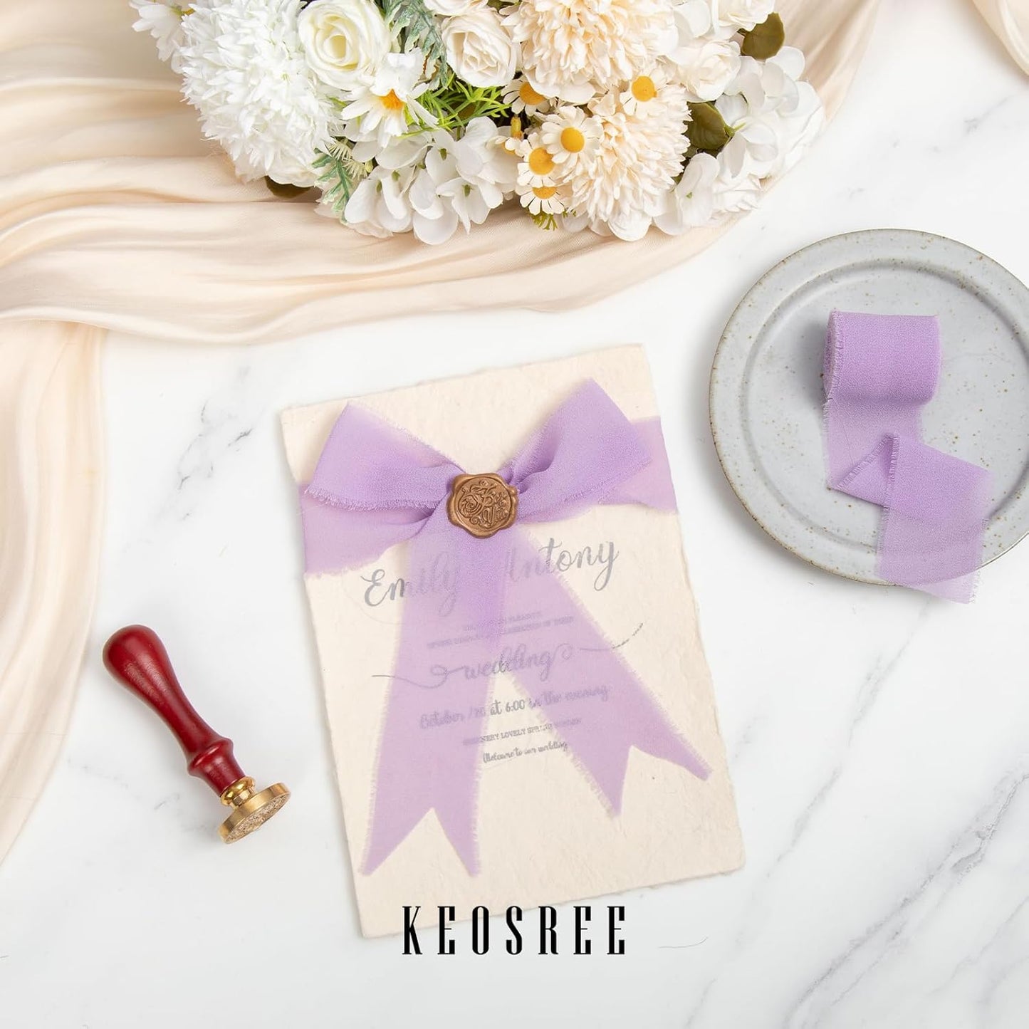 Purple Lavender Handmade Chiffon Ribbon,1.5" x 21Yd Frayed Silk Ribbons for Wreaths Bridal Flower Bouquet Christmas Gift Wrapping Wedding Decor Invitations Decorations (7Yards X 3 Rolls)