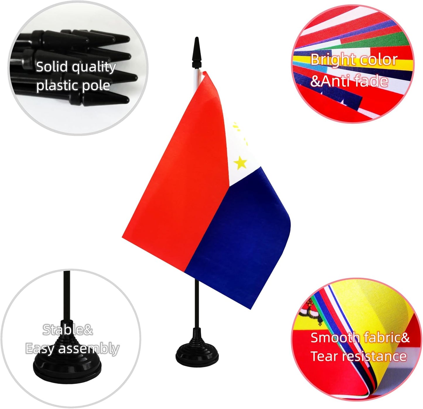Philippines Desk Flag, 12 Pack Filipino Table Office Flag with Black Solid Pole and Stand Base, International Country Flag, Festival Celebration, Classroom Meeting Desktop Decor (Philippines)
