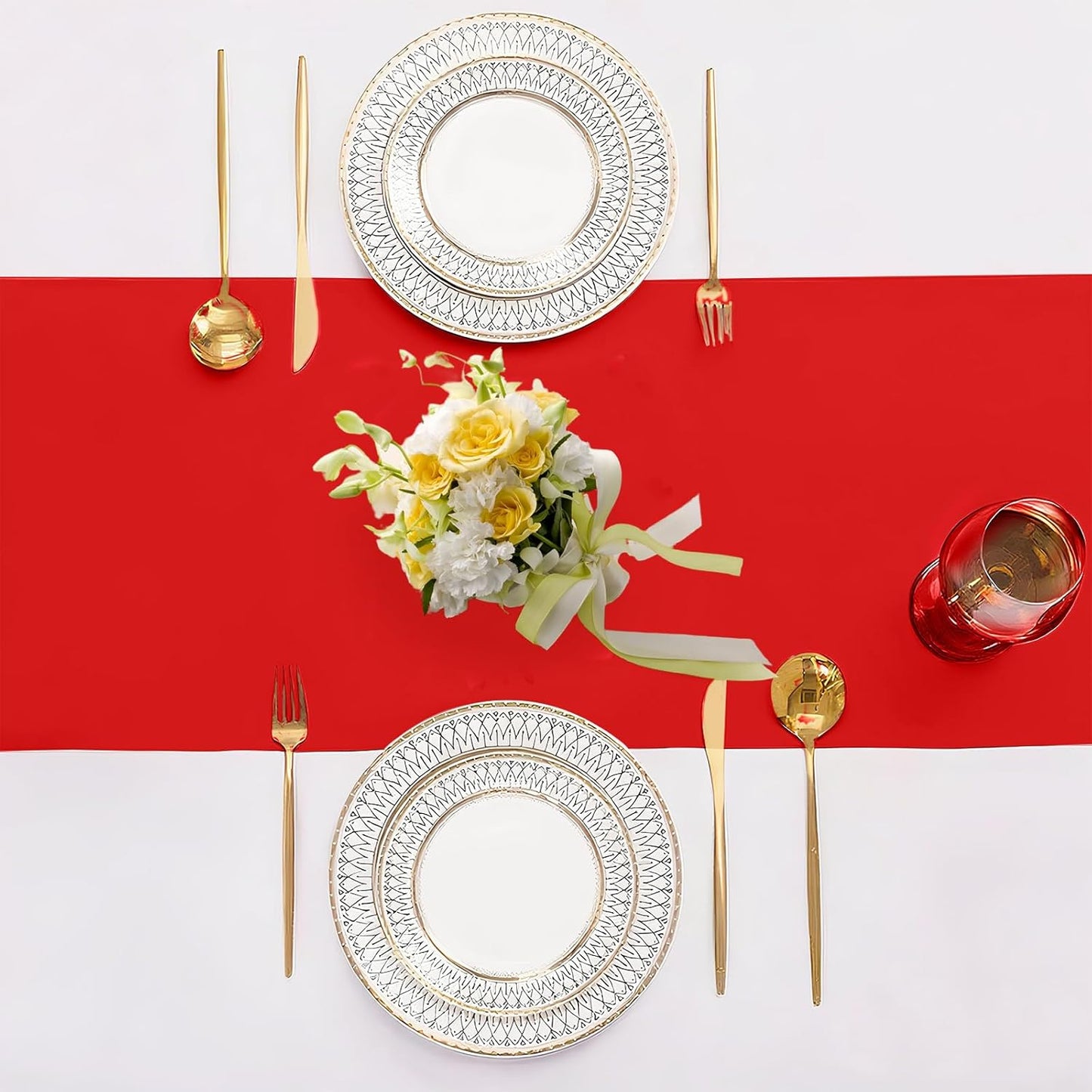 SHEJIZE 10 Pack Red Satin Table Runner 12x108 Inches Long, Bright Silky Smooth Satin Table Runner Table Decor for Wedding Banquet Christmas Prom Event Birthday Party