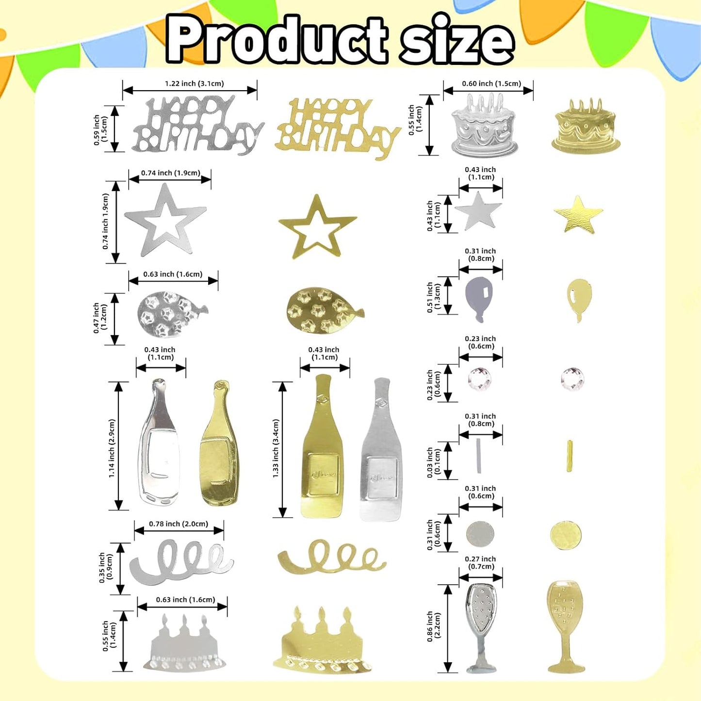 Light Gold and Silver Happy Birthday Confetti, 3000 Pcs Birthday Cake Table Metallic Foil Confetti Party Table Decor for Party, Baby Shower, DIY Arts and Crafting