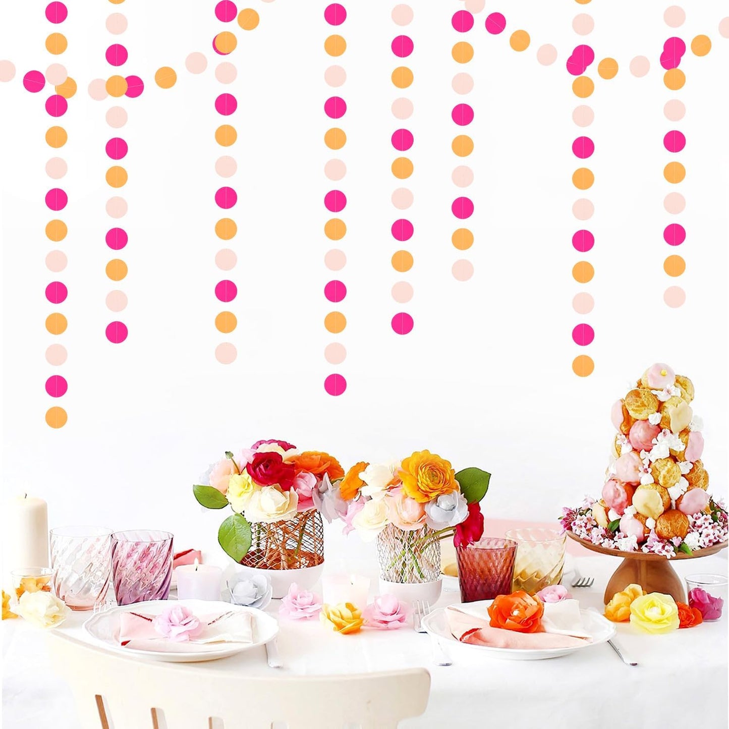 Hot-Pink Burnt-Orange Fall Party-Decorations Garland - 64Ft Birthday Baby Shower Paper Streamers Banner,Sunset Autumn Thanksgiving Bridal Wedding Graduation Backdrop Decor Ouruola