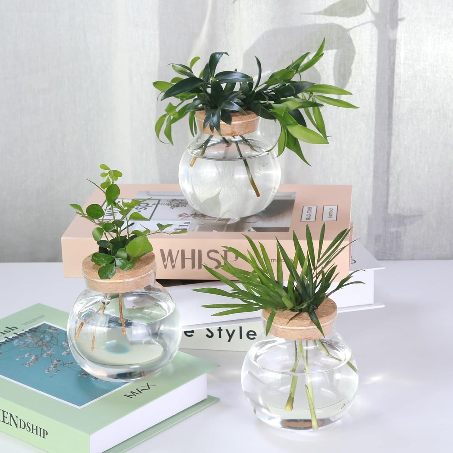 Glass Decorative Bottles, Vintage Style Flower Bud Vases, Set of Assorted Sizes and Designs (4pcs), a-1044