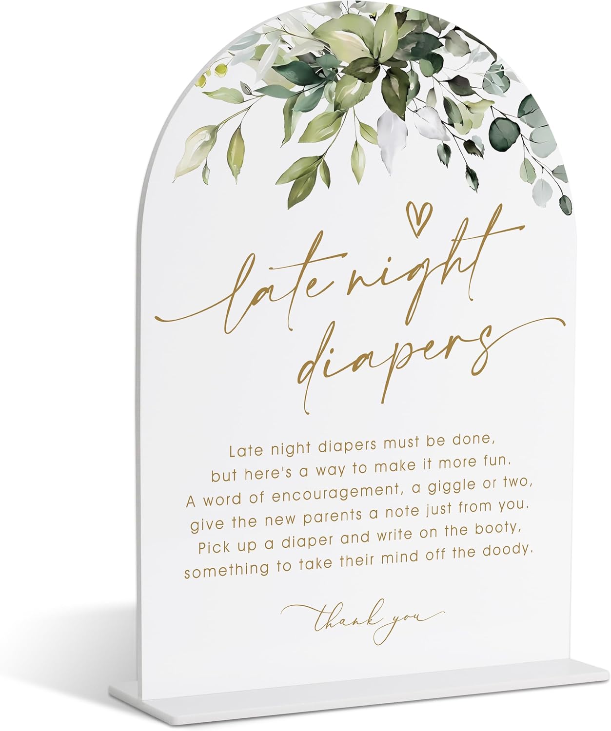 Late Night Diapers Sign, Greenery Gold Baby Shower Sign, Dirty Diaper Game, Neutral Baby Shower Decorations, Gender Reveal Table Acrylic Decorations, Table Centerpieces for Party Event - 22