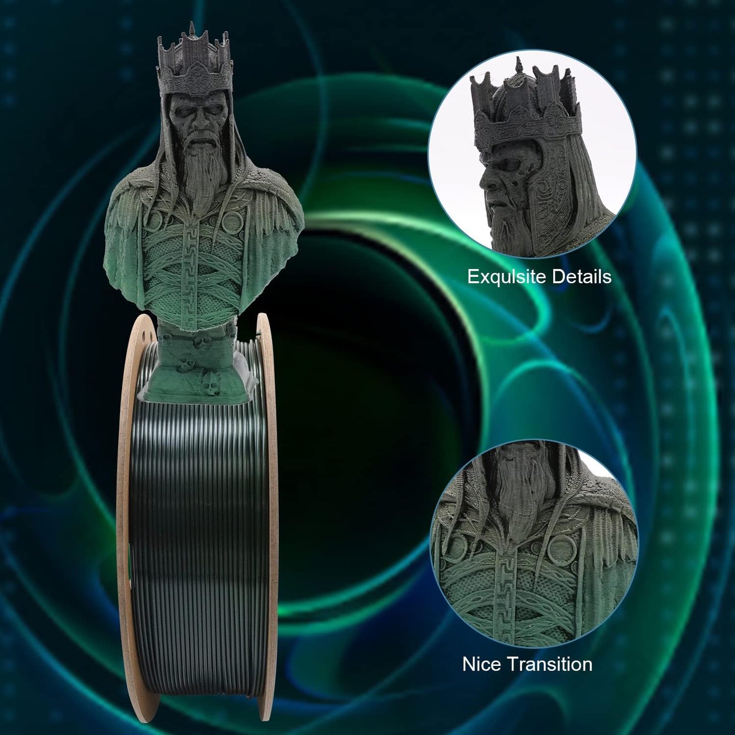 YOUSU PLA Filament 1.75mm, 3D Printer Filament Silk Black Green Color Changing Filament 3D Printing Gradient Filament 1.75 +/-0.02mm, 1kg.