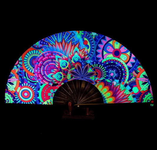 Amajiji Rave Folding Hand Fan Popping Fans for Line Dancing, Large Clacking Fans Clap Fan for Boots On The Ground Dance,Party,Decoration,Festival (Fantasy Flowers)