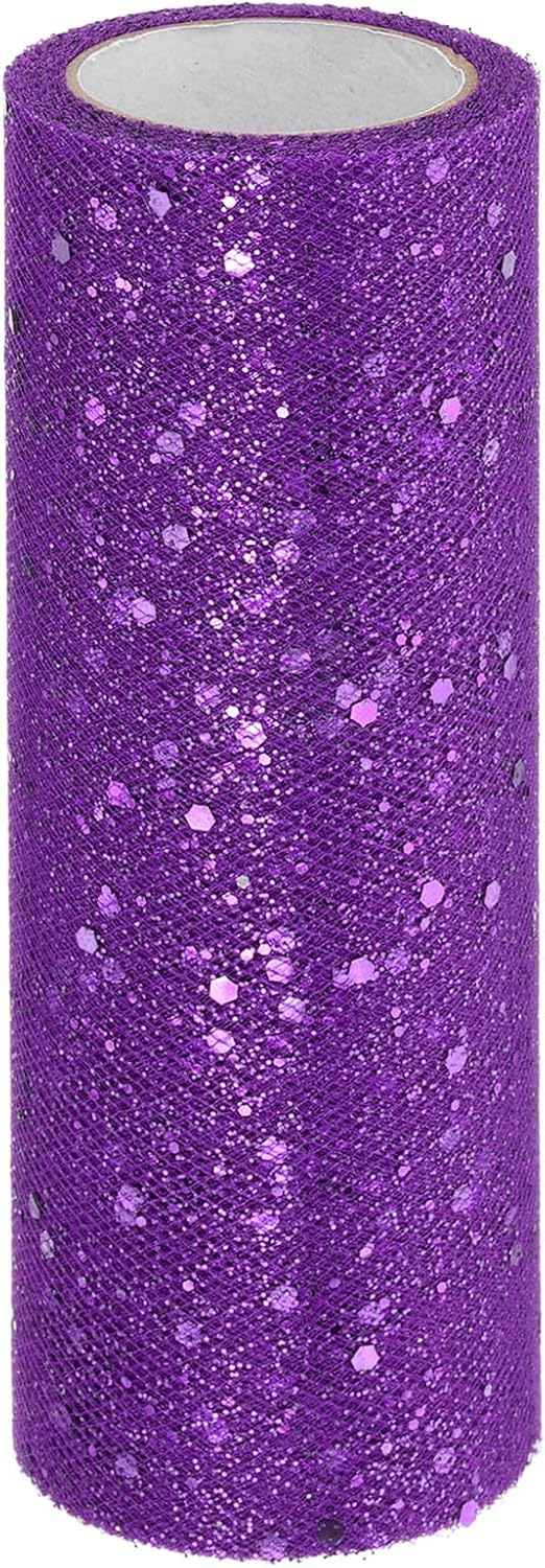 PATIKIL Tulle Fabric Rolls, 6 Inch by 10 Yards Fabric Spool Tulle Sparkling Ribbon Netting Sequin for DIY Tutu Skirts Crafts Wedding Party Decorations, Dark Purple
