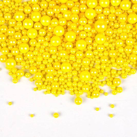Yellow Pearl Sprinkles, Edible Sugar Pearls for Cake Decorating, 180g/6.35oz, Mix Size, Cake Decorations, Cupcake Toppers, Ice Cream Toppings, Wedding Party Supplies