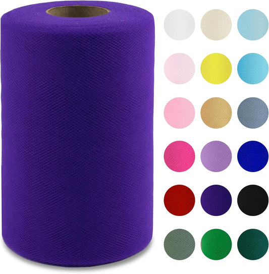 Purple Tulle Fabric Roll 6" by 100 Yards (300 ft) Soft Tulle Spool for DIY Crafting Favor Supplies, Tutus, Wedding, Party Decorations, Gift Wrapping