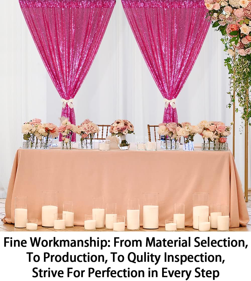 ShinyBeauty 4x10ft Fuchsia Sequin Backdrop | 2 Panels Glitter Curtains for Wedding, Parties, and Photography Backgrounds